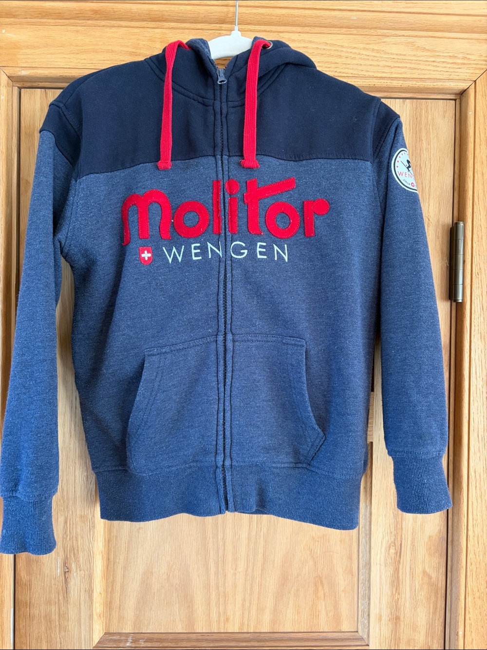 Molitor Wengen boys Size 10 Navy Zip-Up Hoodie with Red Accents